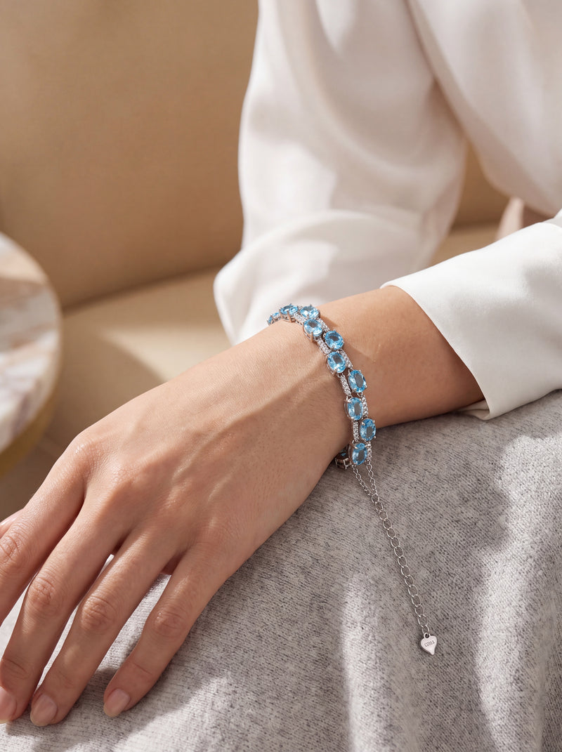 Sertifikalı Topaz Doğal Taş 925 Ayar Gümüş Bileklik