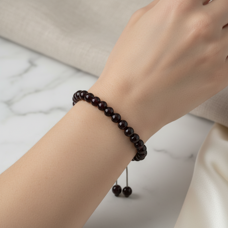 Bordo Granat Lal 6 mm Merdiven Kapama Doğal Taş Bileklik – El İşçiliği - Görsel 1 - Safnaturel