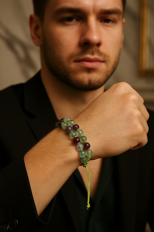 Fluorite Natural Stone Double Row Macrame Bracelet 8 mm