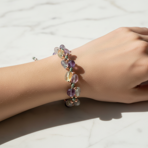 Florit Doğal Taş Üçlü Makrome Özel Tasarım Bileklik