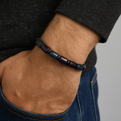 Fluorite - Hematite Natural Stone Unisex Bracelet