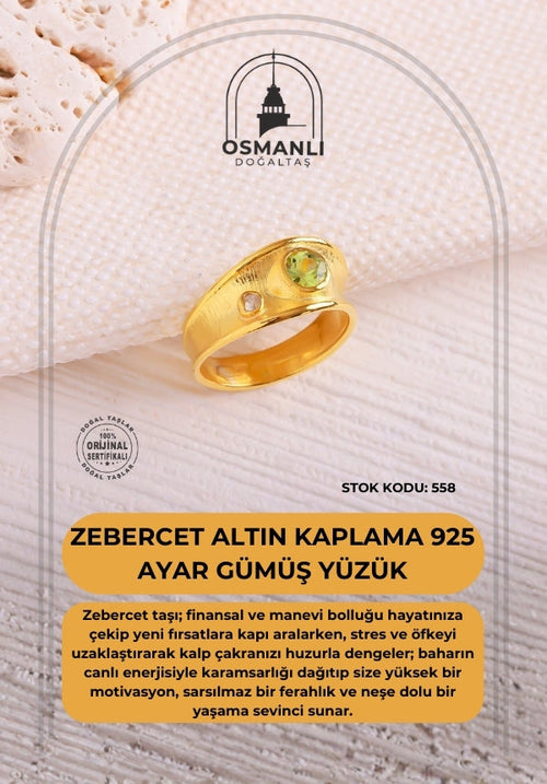 Sertifikalı Zebercet Altın Kaplama 925 Ayar Gümüş Yüzük (SK:558)