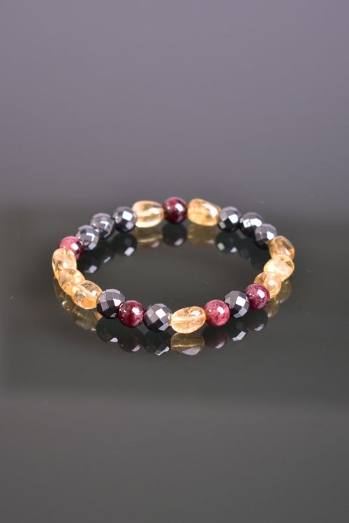 Garnet - Transformed Citrine - Hematite Natural Stone Bracelet 8 mm