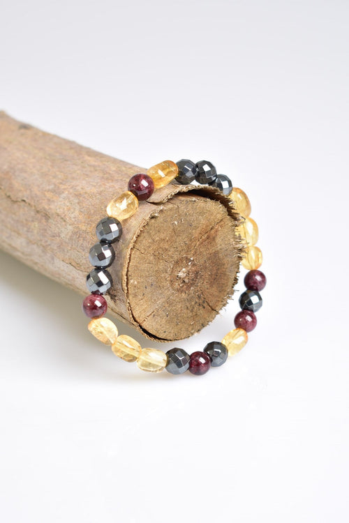 Garnet - Transformed Citrine - Hematite Natural Stone Bracelet 8 mm