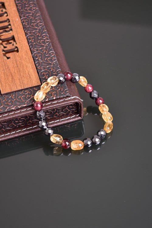 Garnet - Transformed Citrine - Hematite Natural Stone Bracelet 8 mm