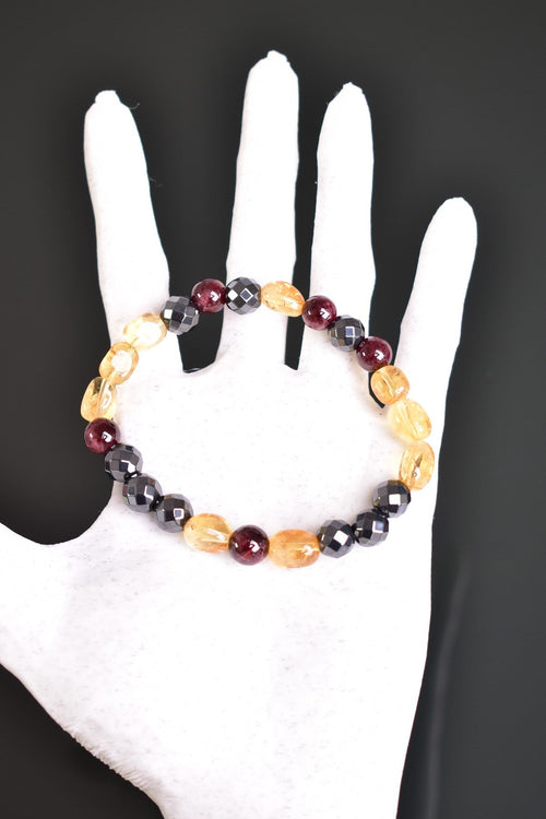 Garnet - Transformed Citrine - Hematite Natural Stone Bracelet 8 mm