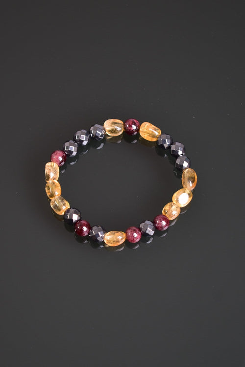 Garnet - Transformed Citrine - Hematite Natural Stone Bracelet 8 mm