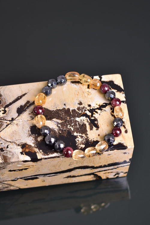 Garnet - Transformed Citrine - Hematite Natural Stone Bracelet 8 mm
