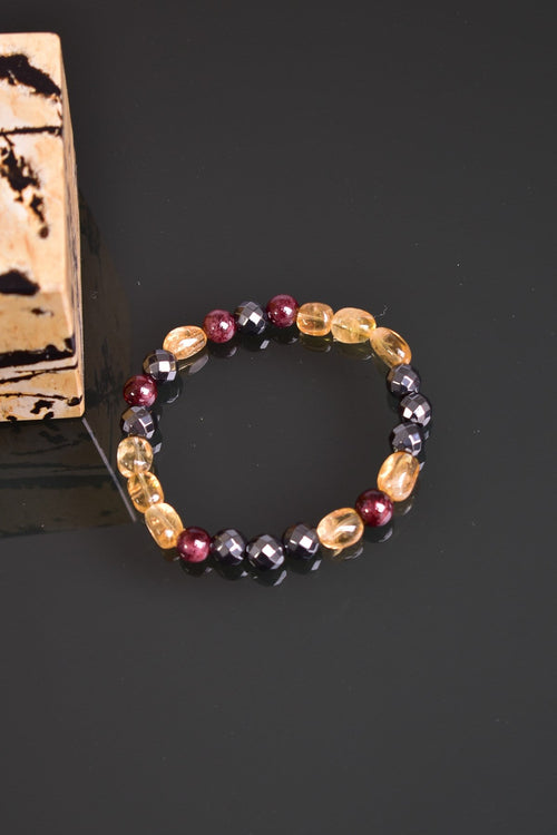 Garnet - Transformed Citrine - Hematite Natural Stone Bracelet 8 mm