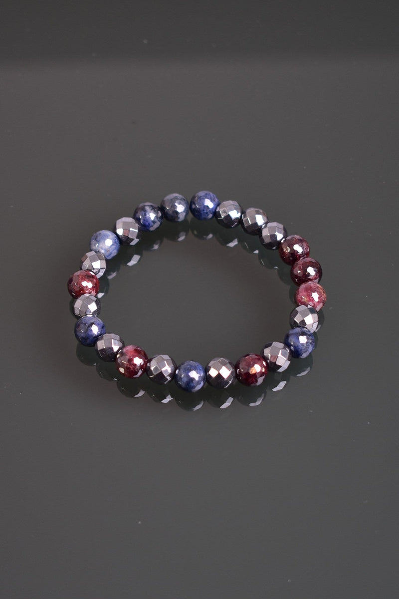 Garnet - Hematit - Dumortierit Doğal Taş Bileklik 8 mm - Görsel 1 - Safnaturel