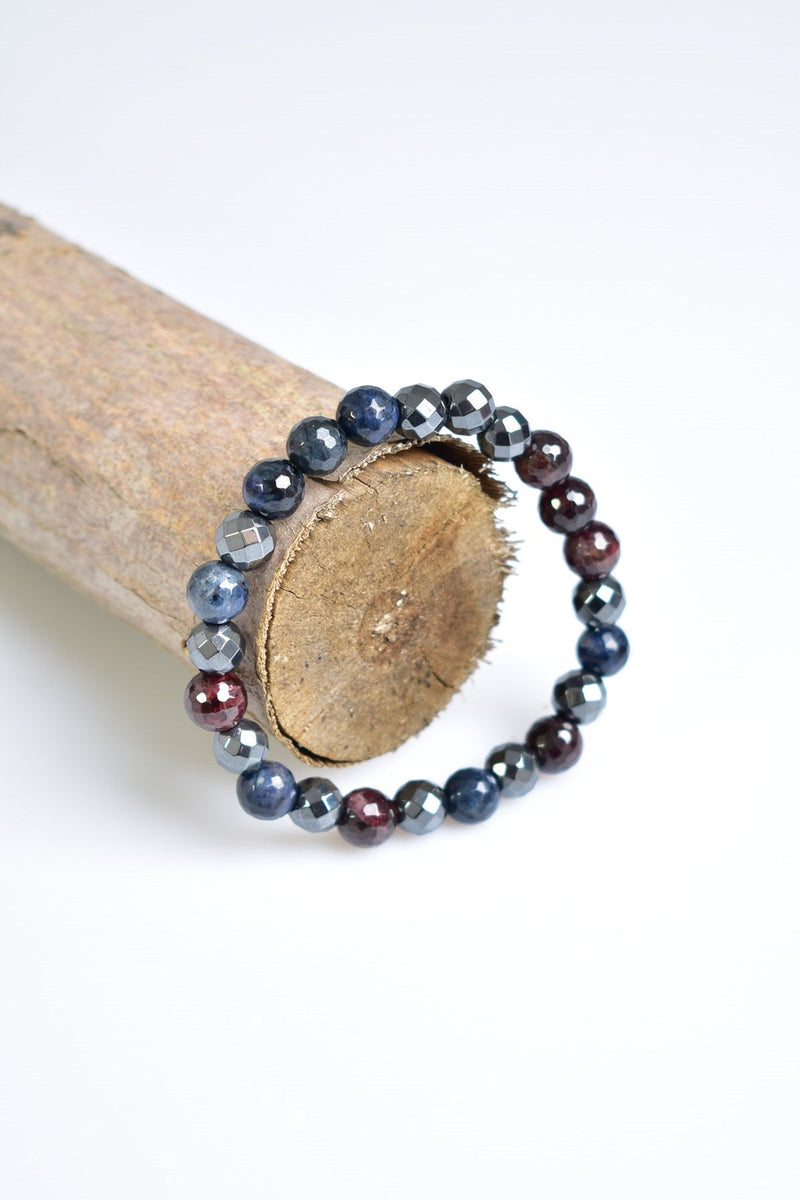Garnet - Hematit - Dumortierit Doğal Taş Bileklik 8 mm - Görsel 2 - Safnaturel