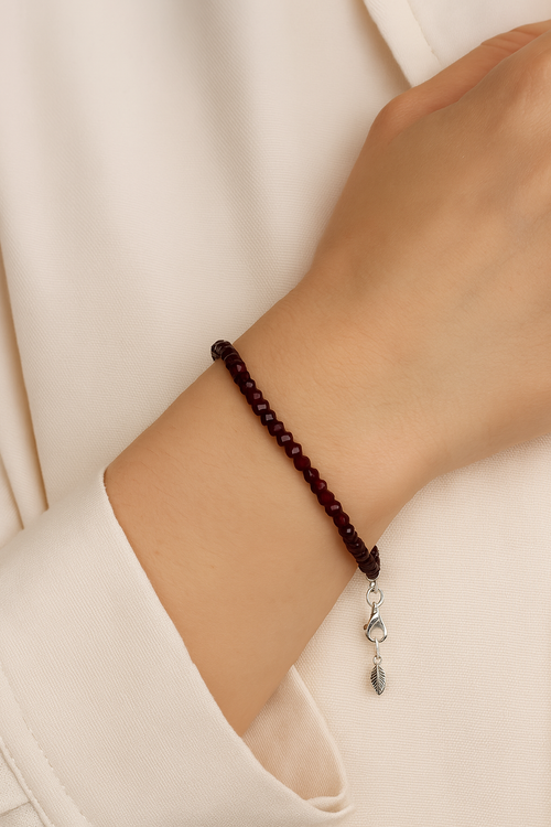 Garnet - Lal Doğal Taş 925 Ayar Gümüş Bileklik