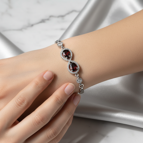 Garnet - Lal Doğal Taş 925 Ayar Gümüş Bileklik