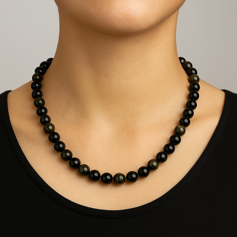 Golden Obsidyen 8 mm Dizi Doğal Taş Kolye - Görsel 1 - Safnaturel
