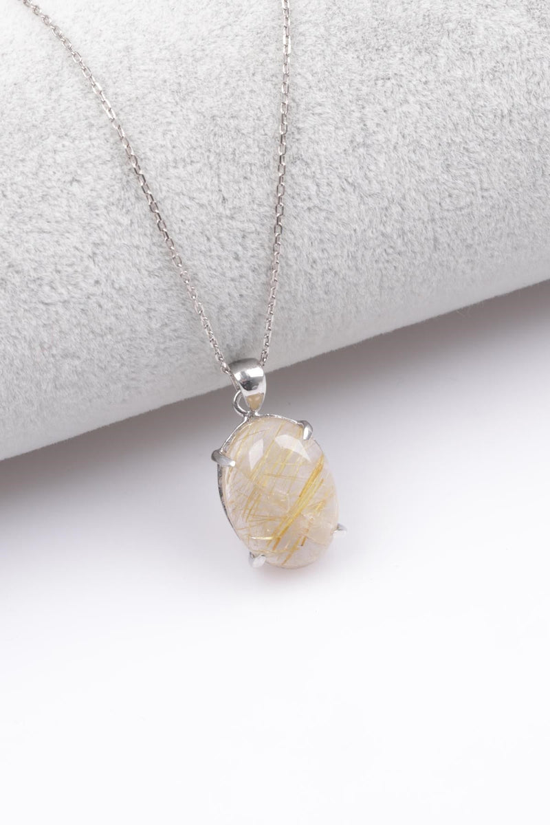 Golden Rutilli Kuvars Doğal Taş 925 Ayar Gümüş Kolye - Görsel 1 - Safnaturel