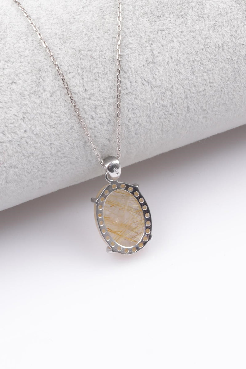Golden Rutilli Kuvars Doğal Taş 925 Ayar Gümüş Kolye - Görsel 2 - Safnaturel
