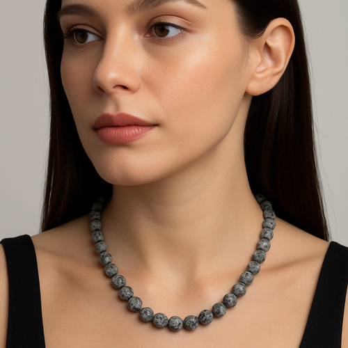 Gri Jasper 8 mm Düğümlü Doğal Taş Kolye