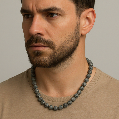 Gri Jasper 8 mm Düğümlü Doğal Taş Kolye