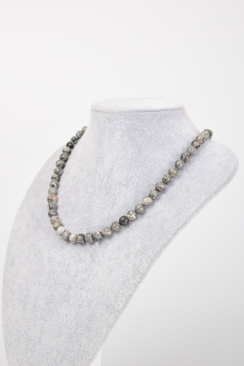 Gri Jasper Doğal Taş 8 mm Dizi Kolye - Görsel 5 - Safnaturel