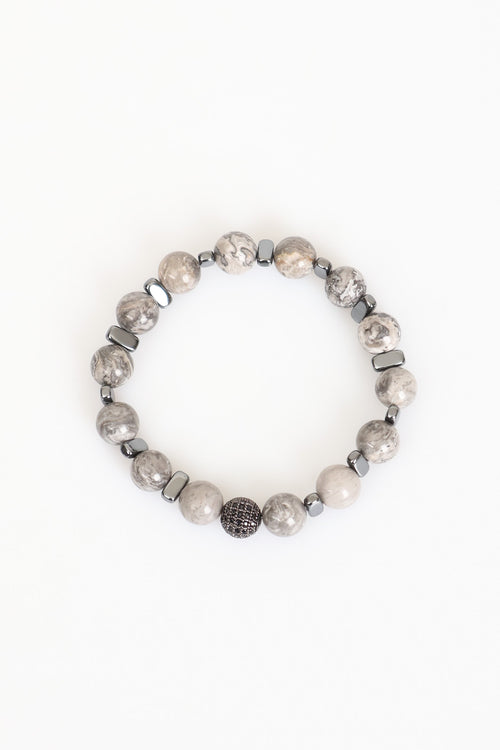 Gri Jasper - Hematit 10 mm Doğal Taş Zirkon Aparatlı Bileklik - Görsel 1 - Safnaturel