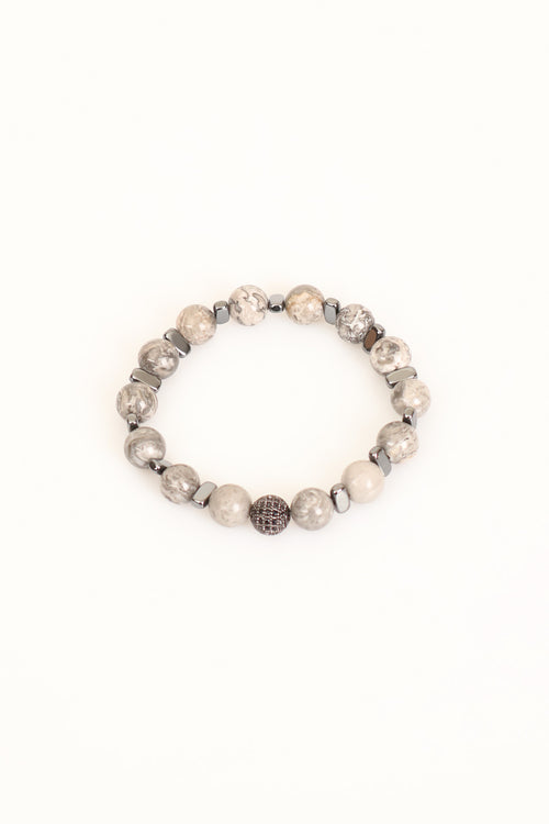 Gri Jasper - Hematit 10 mm Doğal Taş Zirkon Aparatlı Bileklik - Görsel 2 - Safnaturel