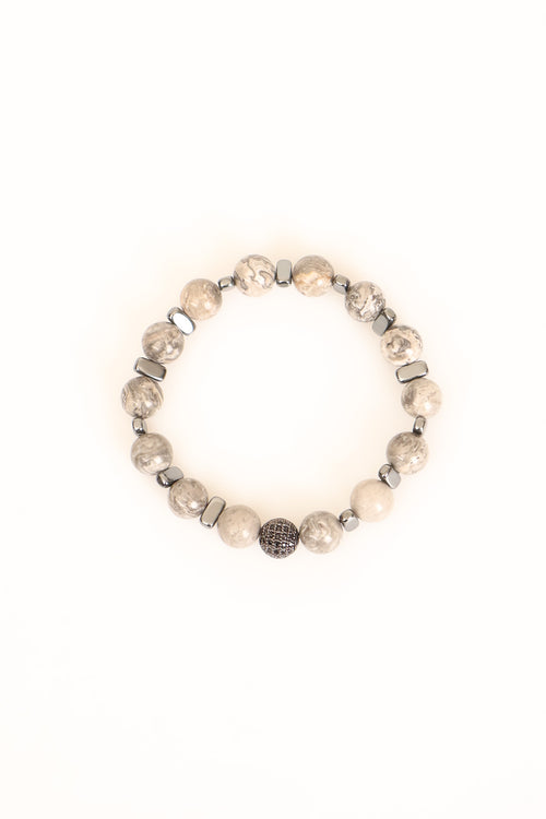 Gri Jasper - Hematit 10 mm Doğal Taş Zirkon Aparatlı Bileklik - Görsel 4 - Safnaturel