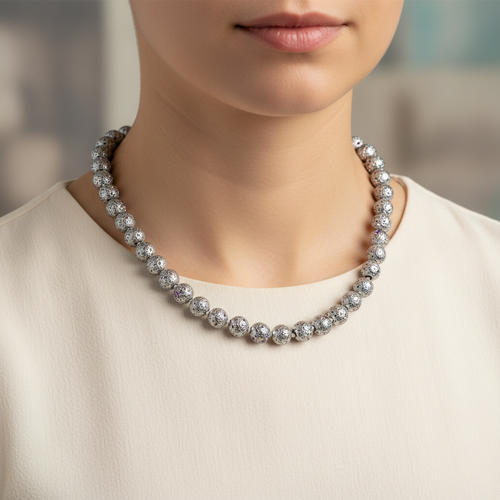 Gri Lav Taşı 8 mm Düğümlü Doğal Taş Kolye