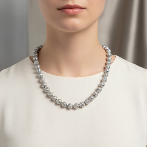 Gri Lav Taşı 8 mm Düğümlü Doğal Taş Kolye