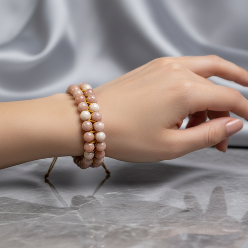 Güneş Taşı Doğal Taş Çift Sıra Makrome Bileklik 8 mm
