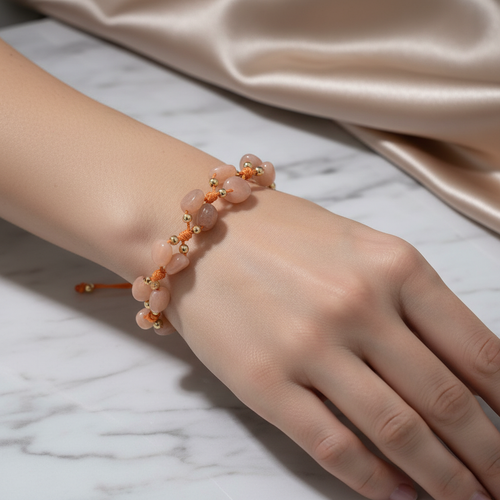 Güneş Taşı Doğal Taş Üçlü Makrome Bileklik