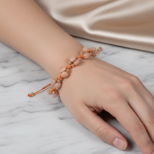 Güneş Taşı Doğal Taş Üçlü Makrome Bileklik