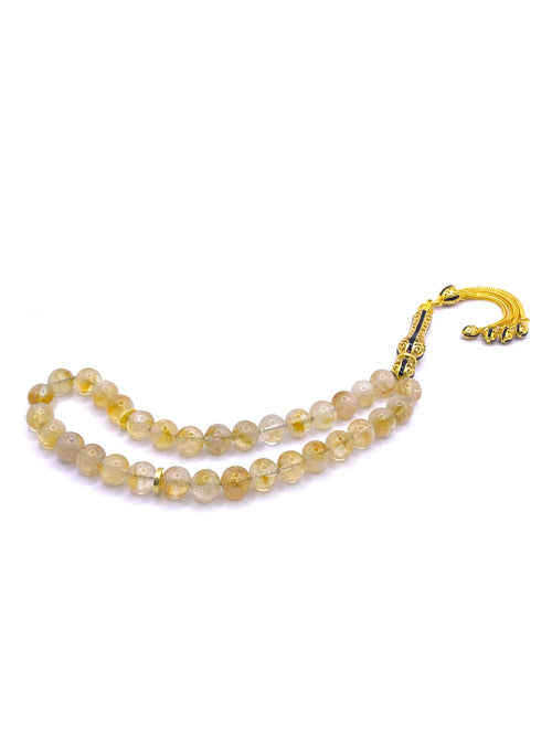 Hakiki Doğal Sertifikalı Sitrin 8 mm Doğal Taş 33'lük Tesbih Altın Kaplama 925 Ayar Gümüş