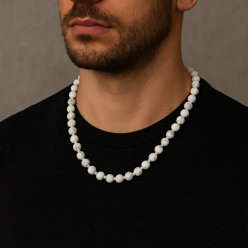 Howlite 8 mm Knotted Natural Stone Necklace