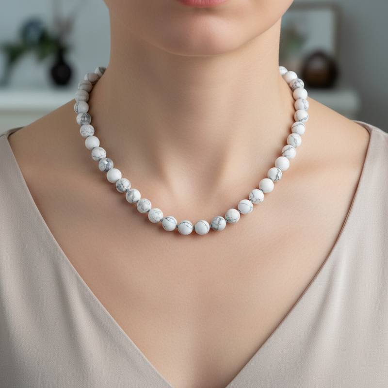 Havlit 8 mm Düğümlü Doğal Taş Kolye - Görsel 2 - Safnaturel