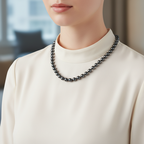 Hematit 8 mm Düğümlü Doğal Taş Kolye