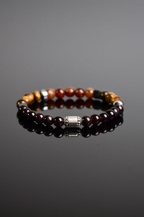 Hessonite - Tiger Eye - Garnet 925 Silver Device Men's Bracelet