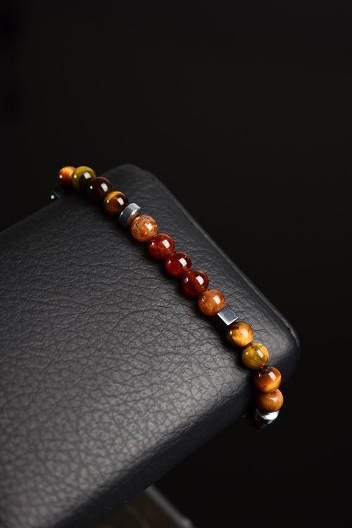 Hessonite - Tiger Eye - Garnet 925 Silver Device Men's Bracelet