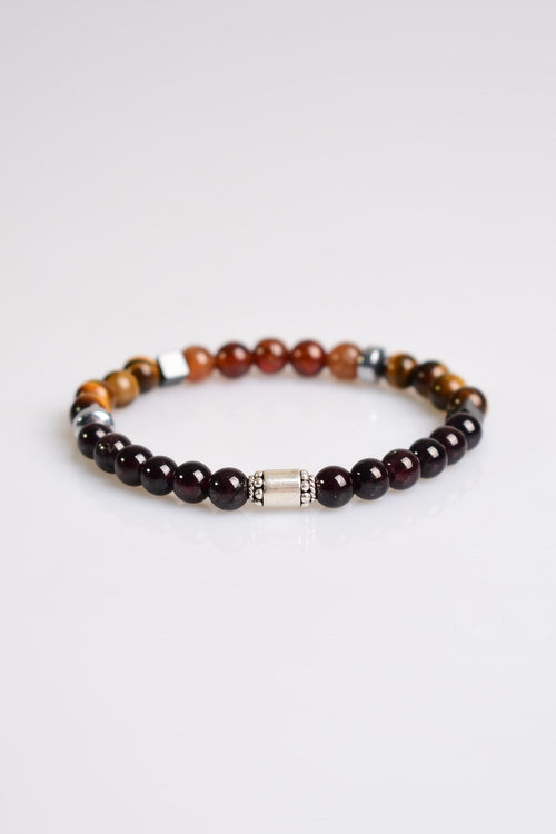 Hessonite - Tiger Eye - Garnet 925 Silver Device Men's Bracelet