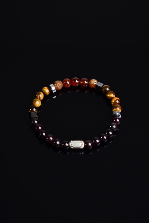 Hessonite - Tiger Eye - Garnet 925 Silver Device Men's Bracelet