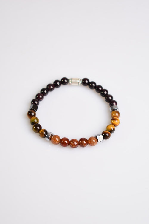 Hessonite - Tiger Eye - Garnet 925 Silver Device Men's Bracelet