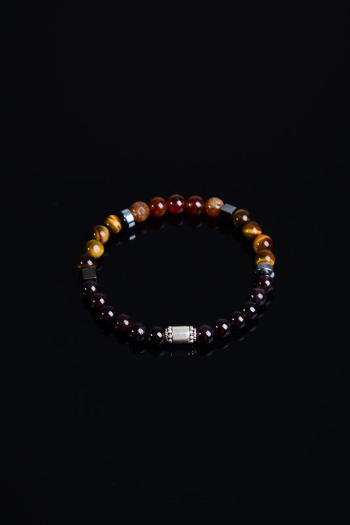 Hessonite - Tiger Eye - Garnet 925 Silver Device Men's Bracelet