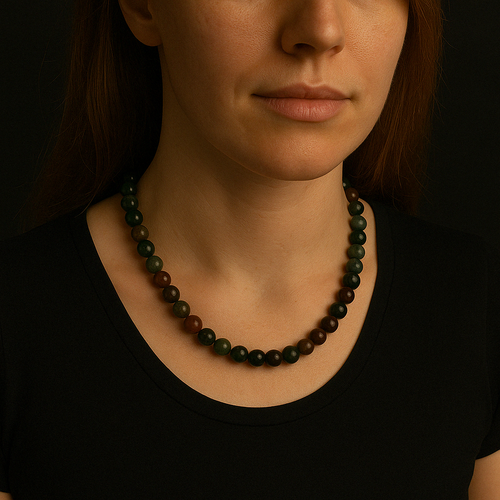 Indian Agate 8 mm Knotted Natural Stone Necklace