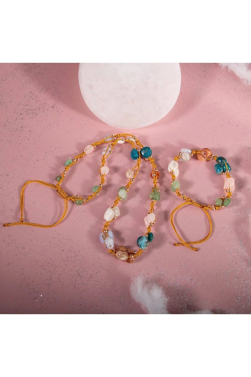 İkizler Burcu Kolye Bileklik Seti Ay Taşı Güneş Taşı Kalsedon Mavi Apatit Pembe Kuvars Yeşil Aventurin Yeşim Sertifikalı Hakiki Orijinal Doğal Taş 