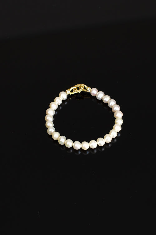 İnci Doğal Taş Gümüş Kapama Tasarım Bileklik