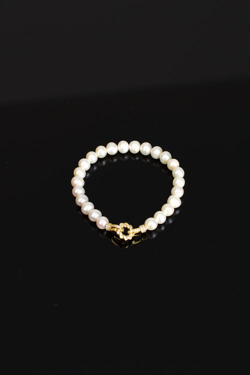 İnci Doğal Taş Gümüş Kapama Tasarım Bileklik