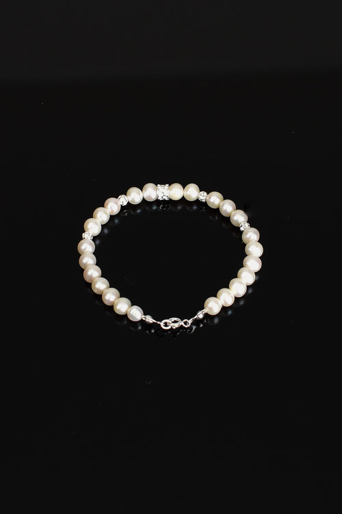 İnci Doğal Taş Gümüş Kapama Tasarım Bileklik