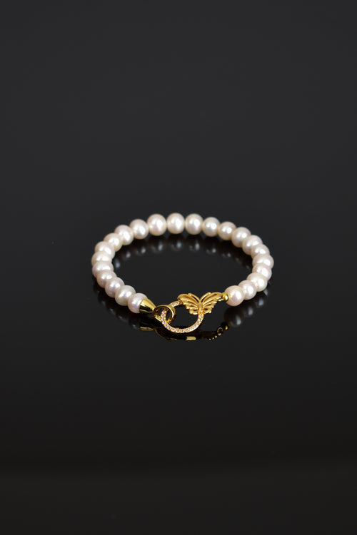 İnci Doğal Taş Gümüş Kapama Tasarım Bileklik