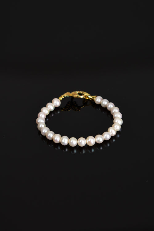 İnci Doğal Taş Gümüş Kapama Tasarım Bileklik