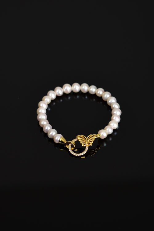 İnci Doğal Taş Gümüş Kapama Tasarım Bileklik