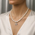 İnci Doğal Taş Gümüş Kolye